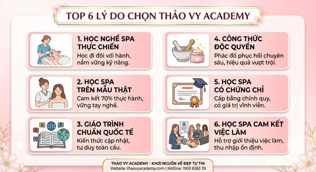 HỌC NGHỀ SPA TẠI THẢO VY ACADEMY: TOP 6 LÝ DO NÊN CHỌN ĐỂ VỮNG TAY NGHỀ, TỰ TIN CÓ VIỆC LÀM