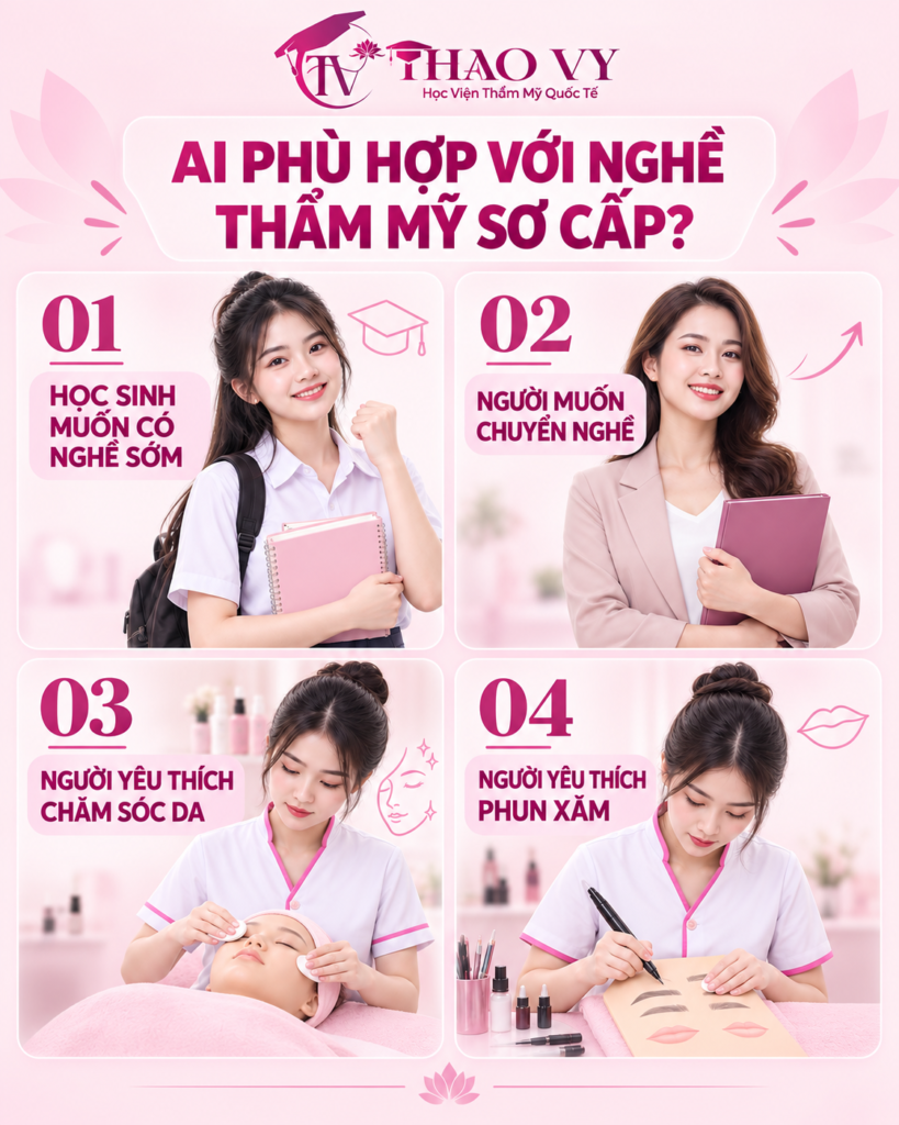 Học nghề thẩm mỹ trình độ sơ cấp phù hợp với học sinh người chuyển nghề và người yêu thích làm đẹp