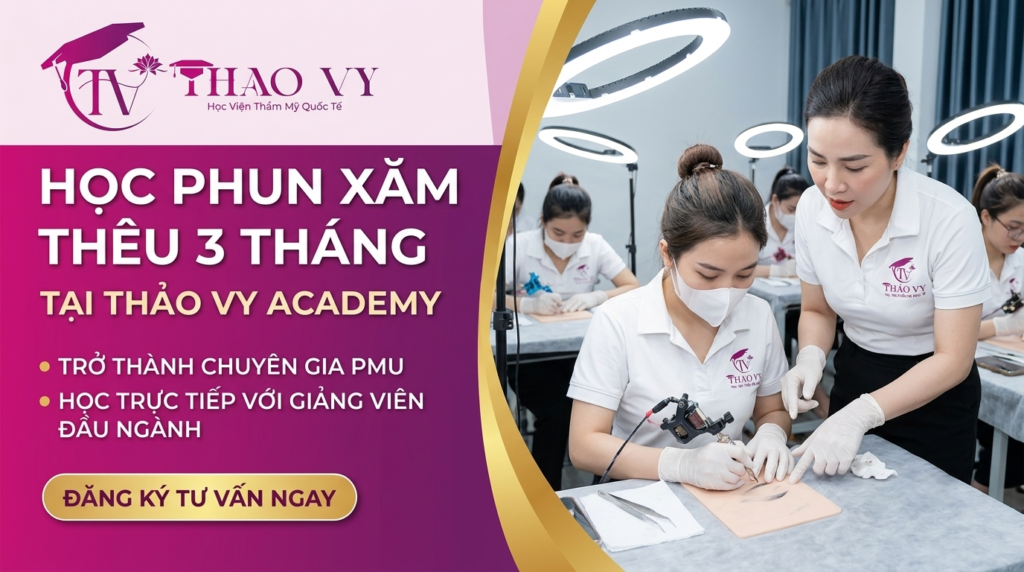 Học phun xăm thêu mất bao lâu chương trình học phun xăm 3 tháng tại Thảo Vy